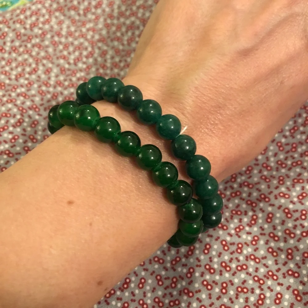 Elegant Green Beaded Bracelet Set of 2 Bracelets